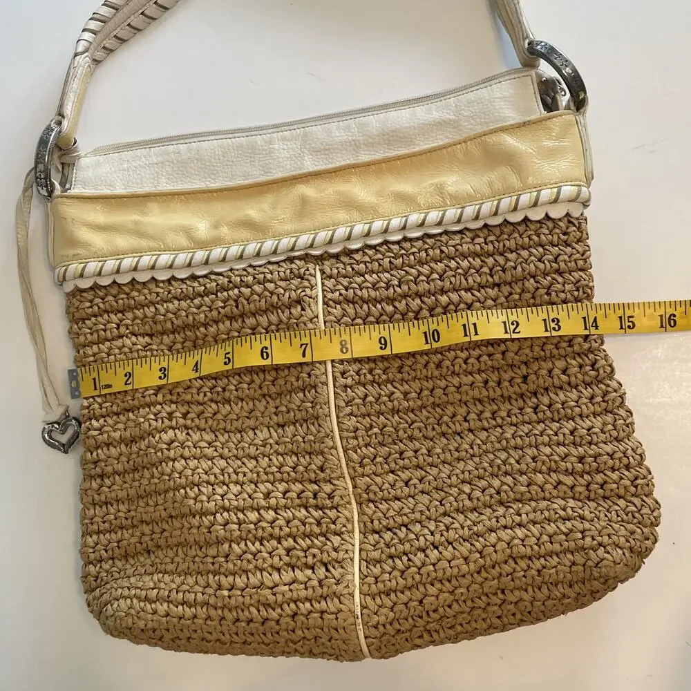 Brighton Vintage Straw Bag Womens Yellow & Ivory Leather Trim Hobo Shoulder